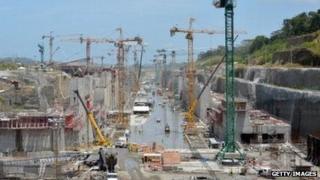 A view of Panama canal construction work on August 20, 2013.