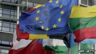 Flags outside Strasbourg building