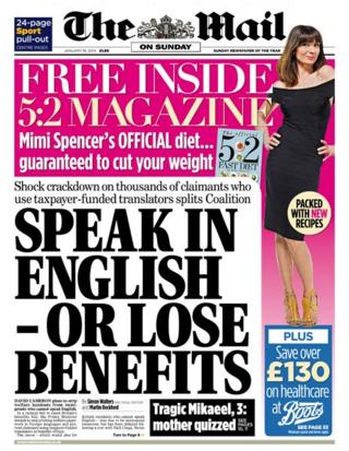 Mail on Sunday front page 19/1/14
