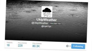 A screengrab of the @UKipWeather Twitter account at 14:56 GMT on Monday