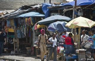 A busy shopping street in Kingston, Jamaica