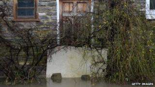 Flood waters in Thorney, Somerset