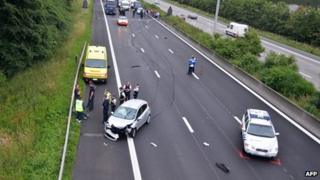 An accident following a police chase on a French highway in Belgium in 2012
