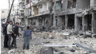 Scene of reported air strike in Aleppo (30/01/14)