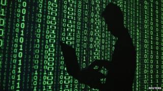 Graphic of man stood against data