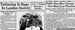 Milwaukee Sentinel headline reading: "Tattooing is Rage in London Society"