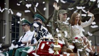 Still frame from Super Bowl ad featuring a veteran's return from Afghanistan
