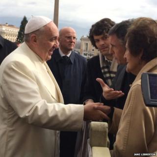 Pope Francis meets actor Steve Coogan and campaigner Philomena Lee