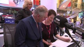 Radio 4 newsreader Kathy Clugston talked Prince Charles and Camilla through her news bulletin