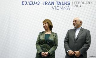 Глава внешней политики ЕС Кэтрин Эштон и министр иностранных дел Ирана Мохаммад Джавад Зариф в Вене (18 февраля 2014 года)