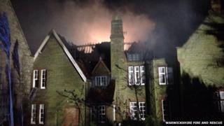 Roof of Blackdown Hall on fire
