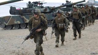 File photo: US marines participate in a US-South Korea joint landing operation drill in Pohang, about 370 km (230 miles) southeast of Seoul, 26 April 2013