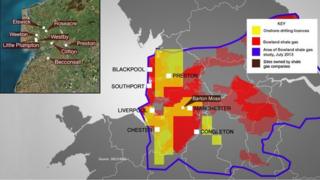 Map of drilling licences, shale gas and locations