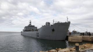 The Libyan navy ship Ibn Auf, docked in the capital Tripoli on 8 January