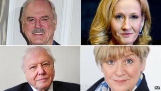 (Clockwise from top left) John Cleese, JK Rowling, Victoria Wood, Sir David Attenborough