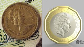 Старая монета фунта, новая монета фунта