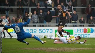 Newport County's Chris Zebroski scores