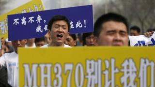 Some relatives of the passengers protested in front of the Malaysian embassy in Beijing