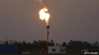 Gas is flared as waste from the Monterey Shale formation
