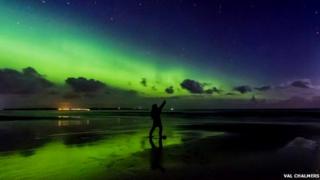 Val Chalmers looking at the Northern Lights