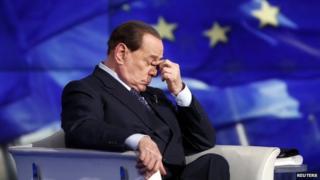 Silvio Berlusconi on the set of a TV show on 24 April