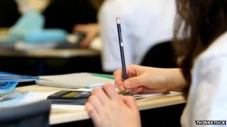 Pupil writing (close up)