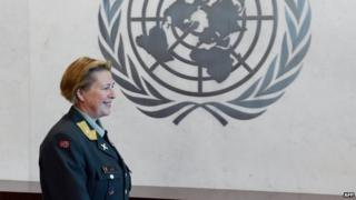 Major General Kristin Lund at the UN in New York, 12 May