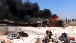 Screengrab of video purportedly showing aftermath of car bomb explosion at the Bab al-Salam crossing between Syria and Turkey (15 May 2014)
