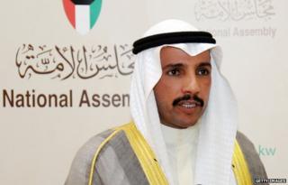 Kuwaiti Parliament Speaker Marzouq al-Ghanem speaks to the press at the National Assembly in Kuwait city on April 24, 2014.