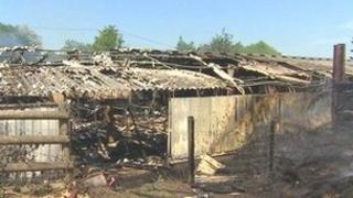 Fire damaged farm buildings at Penallt, Monmouthshire