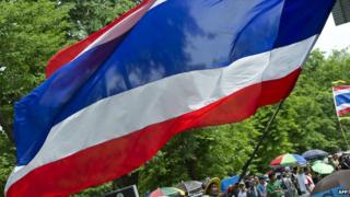 Thai protestor waving flag