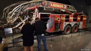The wreckage of a fire truck on display at the National September 11 Memorial and Museum.