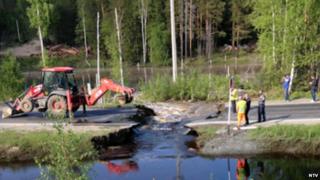 Road washed away due to beaver dam