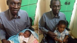 L: Daniel Wani with his daughter R: David Wani with this son