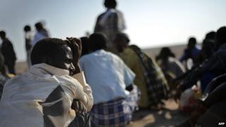 Migrants waiting to board a boat to Yemen in Djibouti
