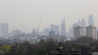 A shot of London's skyline shrouded in air pollution