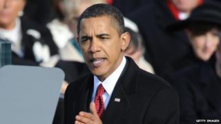 President Obama delivers his inaugural address in January 2009.