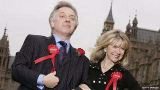Rik Mayall and Marsha Fitzalan pose as their comic 1980s TV characters Alan and Sarah B'Stard launching the UK tour of the stage adaptation of The New Statesman in 2006