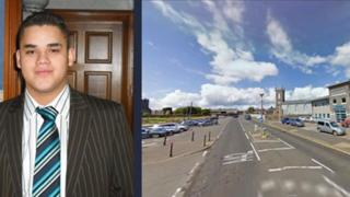 Paul Somerville and the street where he fell from a police van