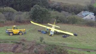 Channel Islands Air Search Islander plane after crash landing in Jersey