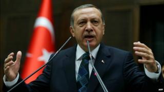 Prime Minister Erdogan addresses members of his ruling AK Party during a meeting at the Turkish Parliament in Ankara - 17 June 2014