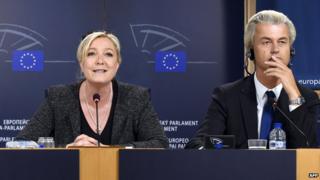 FN leader Marine Le Pen and PVV leader Geert Wilders - file pic