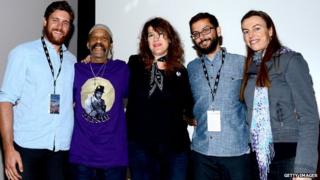 Teenie Hodges (second from left) with film-makers at the Santa Barbara Film Festival