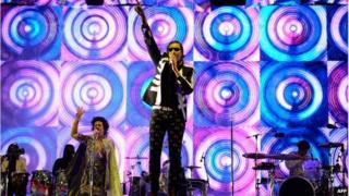 Arcade Fire on stage at Glastonbury