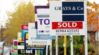 A line of "for sale" signs