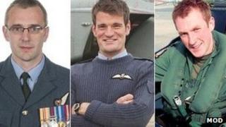 Sqd Ldr Samuel Bailey, Flt Lt Hywel Poole agus Flt Lt Adam Sanders