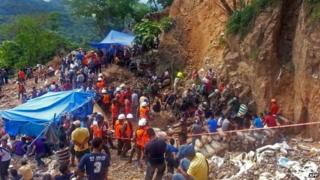 The San Juan mine, in the Honduran southern department of Choluteca, a day after the gold mine collapsed trapping 11 workers.
