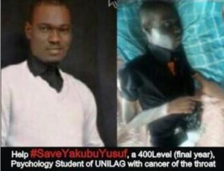 A composite image showing Yakubu Yusuf when he was well (l) and now (r)