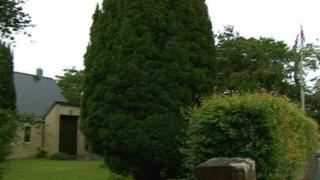 Flag in church grounds