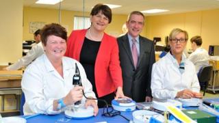 Arlene Foster with Declan O’Mahoney, Shauna Heggarty and Eileen Ervin of HeartSine